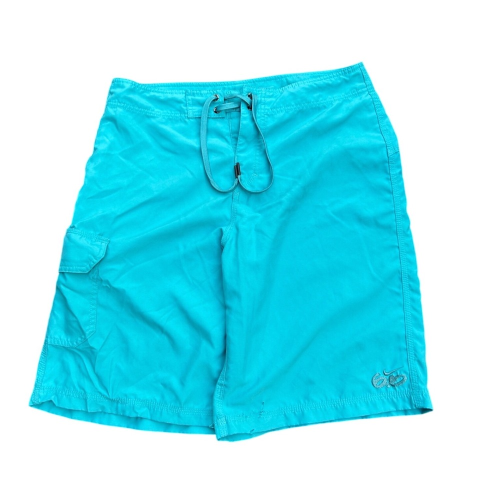 Nike 6.0 Mens Board Shorts Size 32 Turquoise Blue Cargo Pocket Swim Trunks Y2K